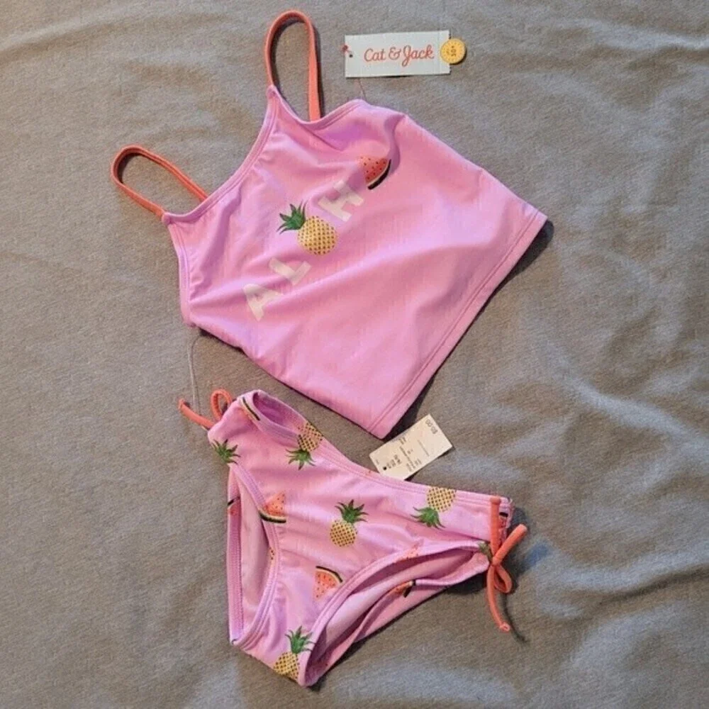Nwt Girls' Aloha Tankini Set- Cat & Jack™ Pink Size X Small (4/5)